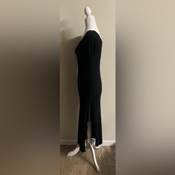 Fashion Nova Black Ribbed Bodycon Maxi Dress V-Neck Long Sleeve – Size M - Picture 6 of 10